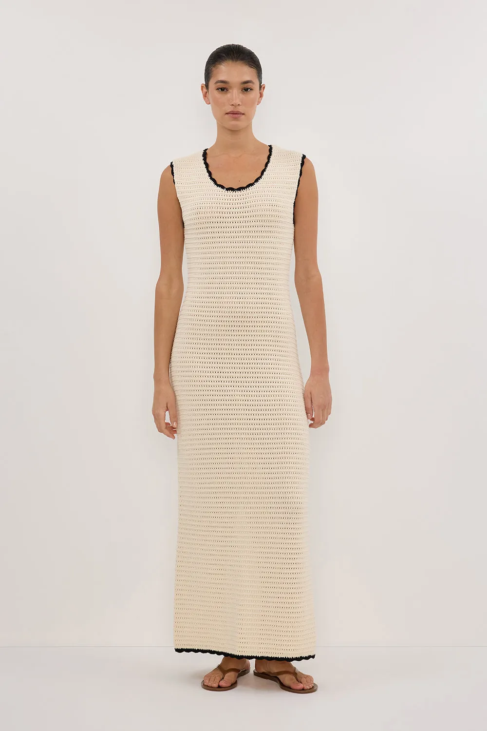 GINA CREAM SCOOP CROCHET DRESS