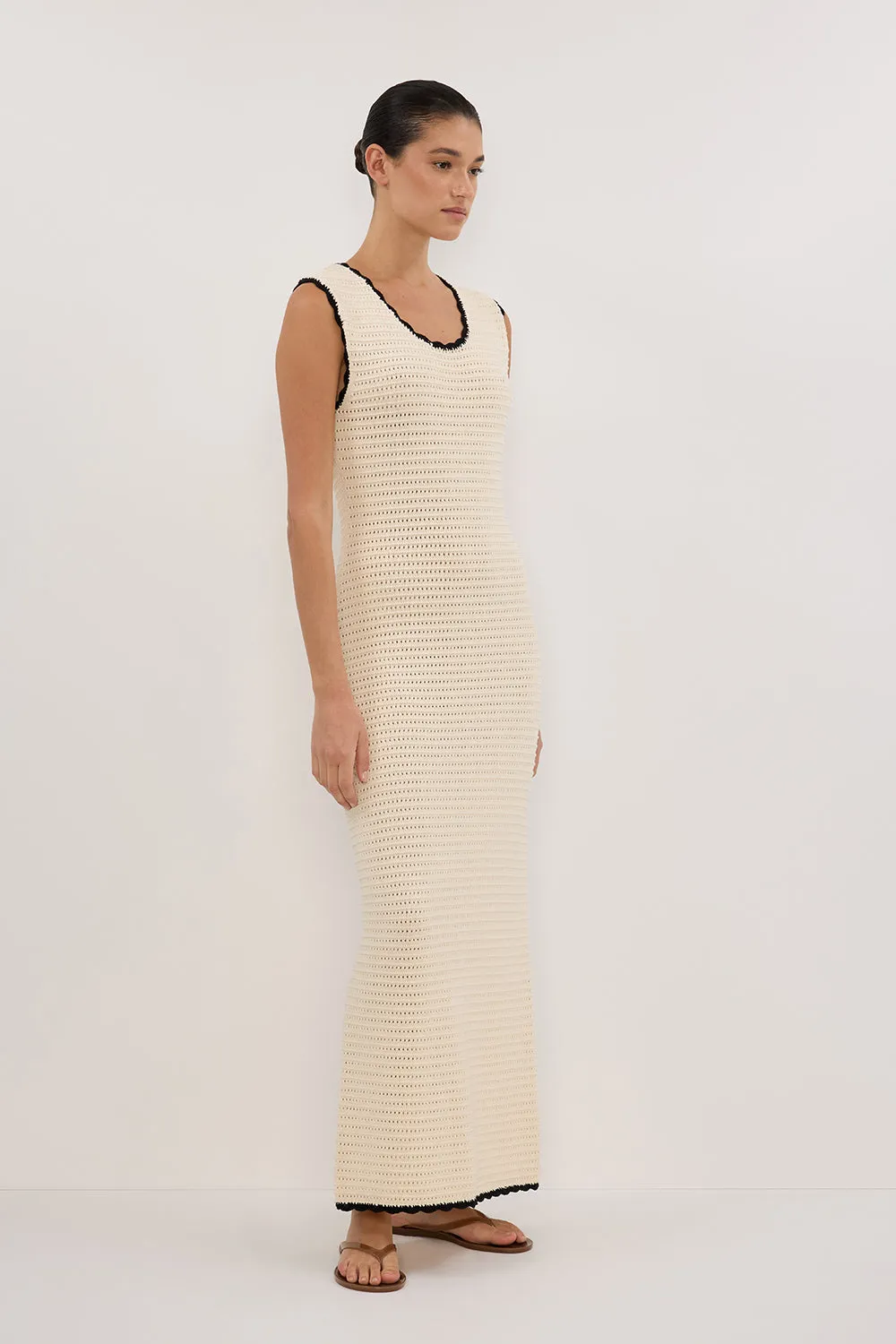 GINA CREAM SCOOP CROCHET DRESS