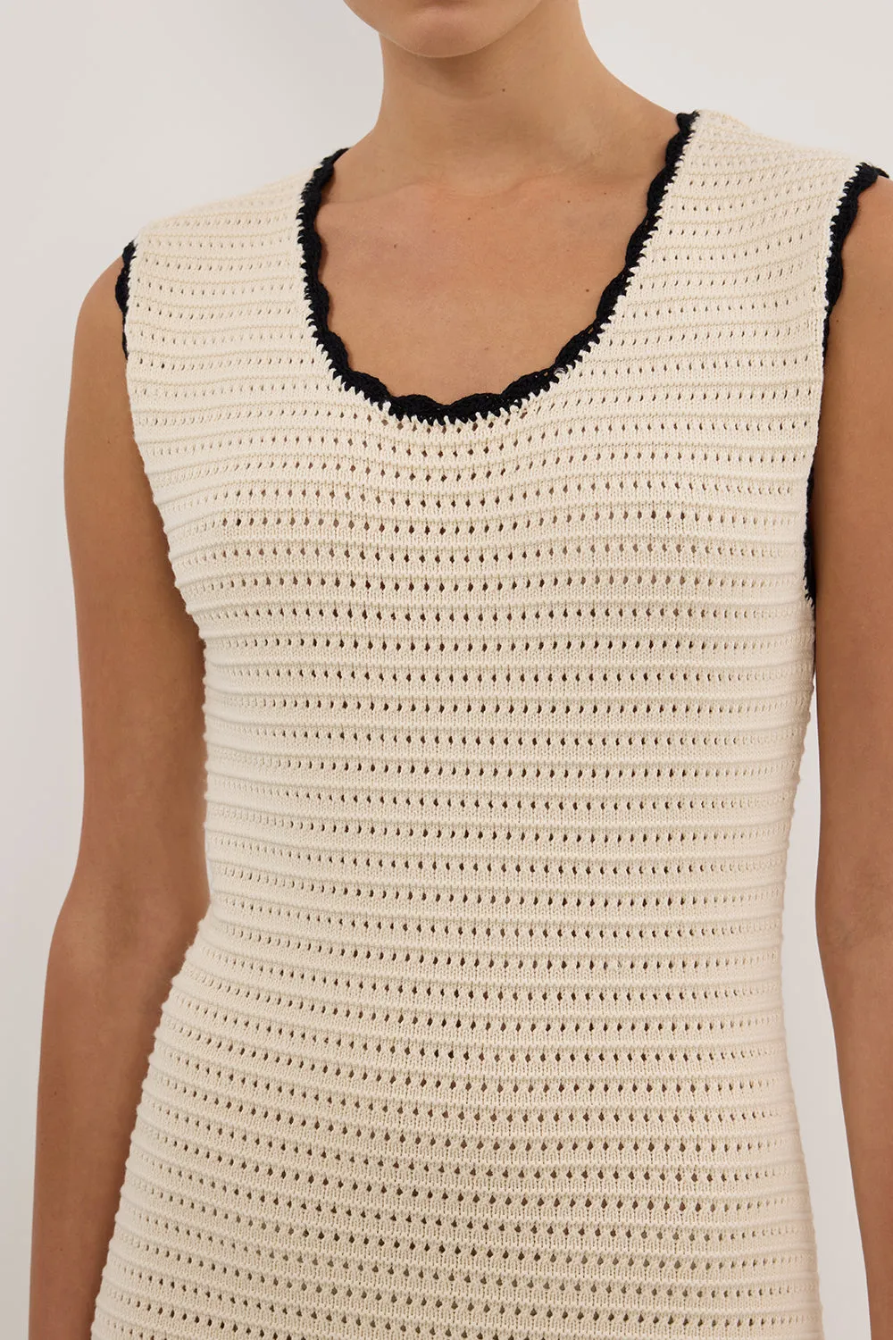 GINA CREAM SCOOP CROCHET DRESS