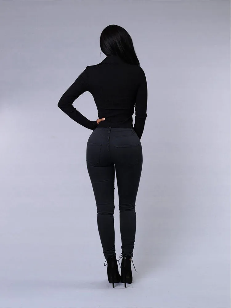 High Quality Casual High Waist Skinny Jeans - GlamzLife