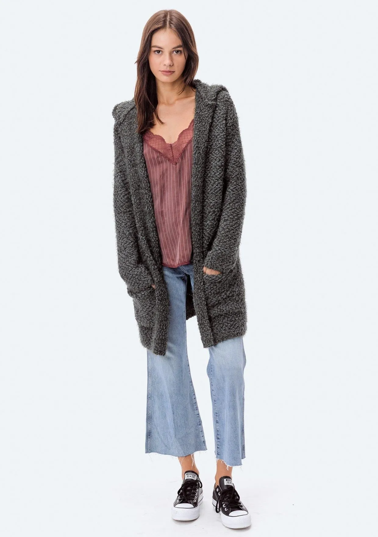 Hooded Pocket Cardigan (Olive)