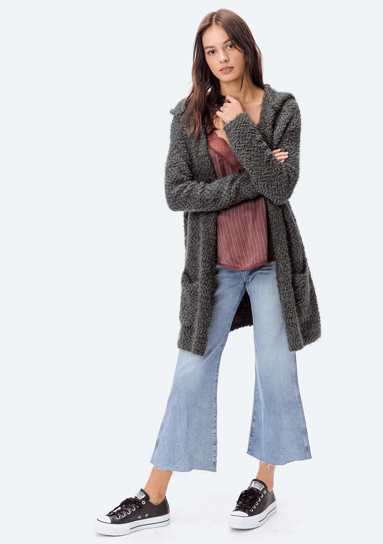 Hooded Pocket Cardigan (Olive)