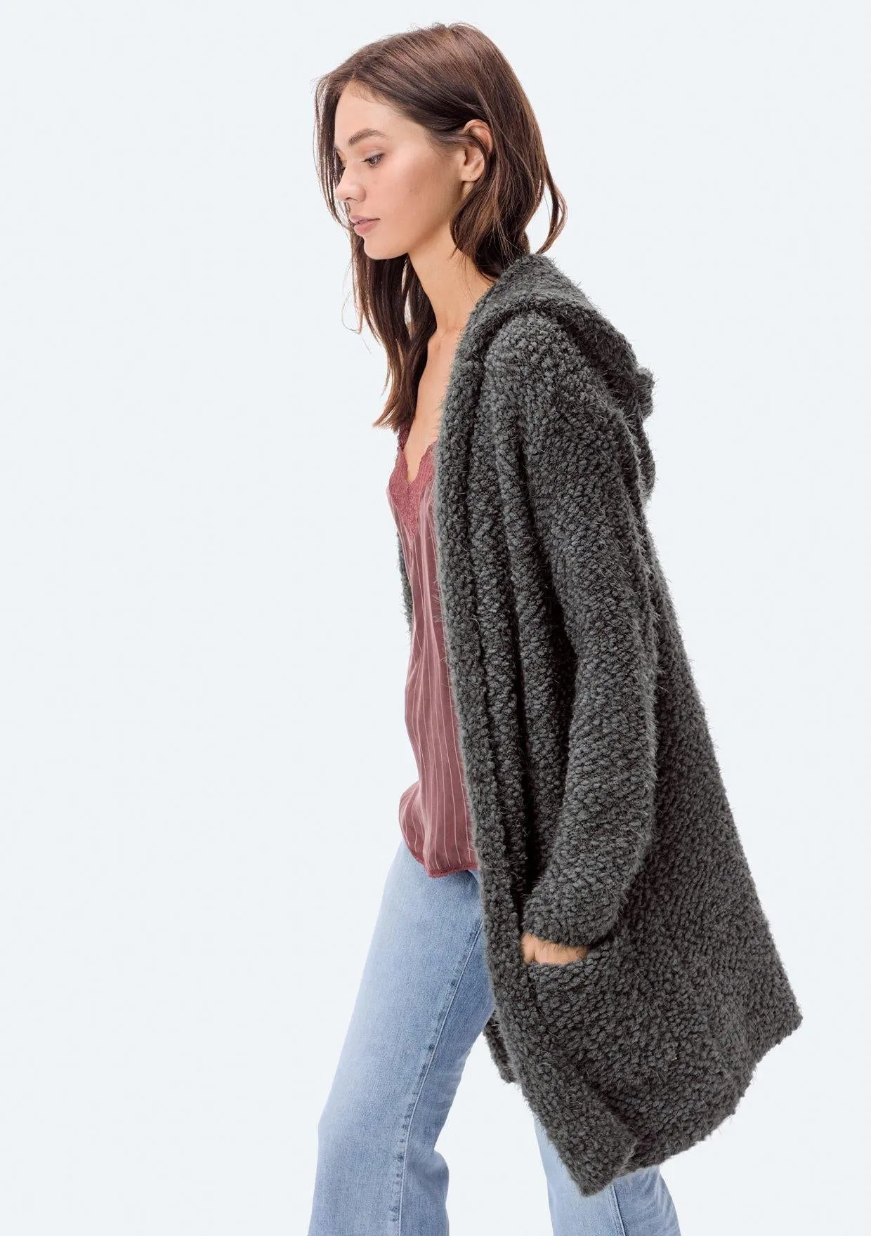 Hooded Pocket Cardigan (Olive)