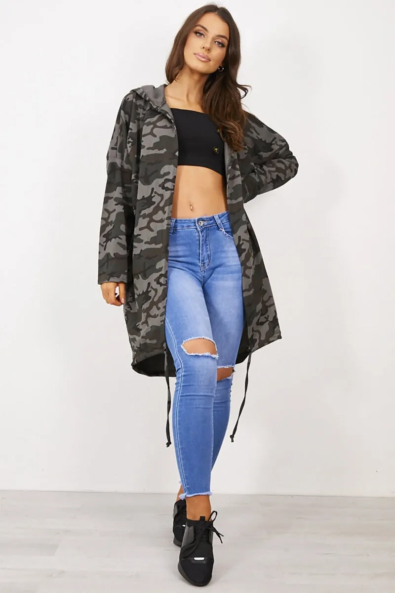 KHAKI CAMO ANGEL WING HOODED CARDI