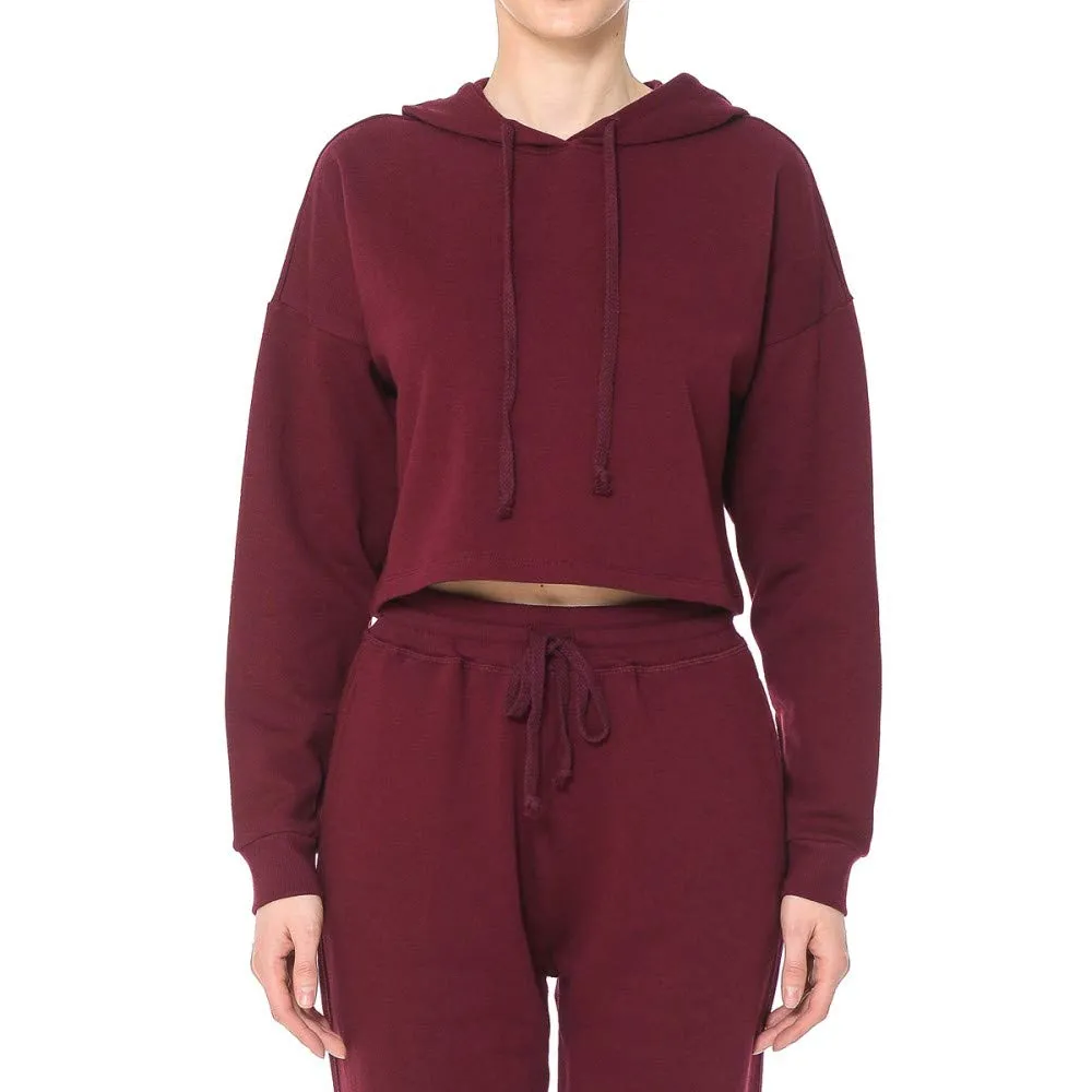 Khanomak Women's Hooded Long Sleeve Sweatshirt Fleece Cropped Pullover