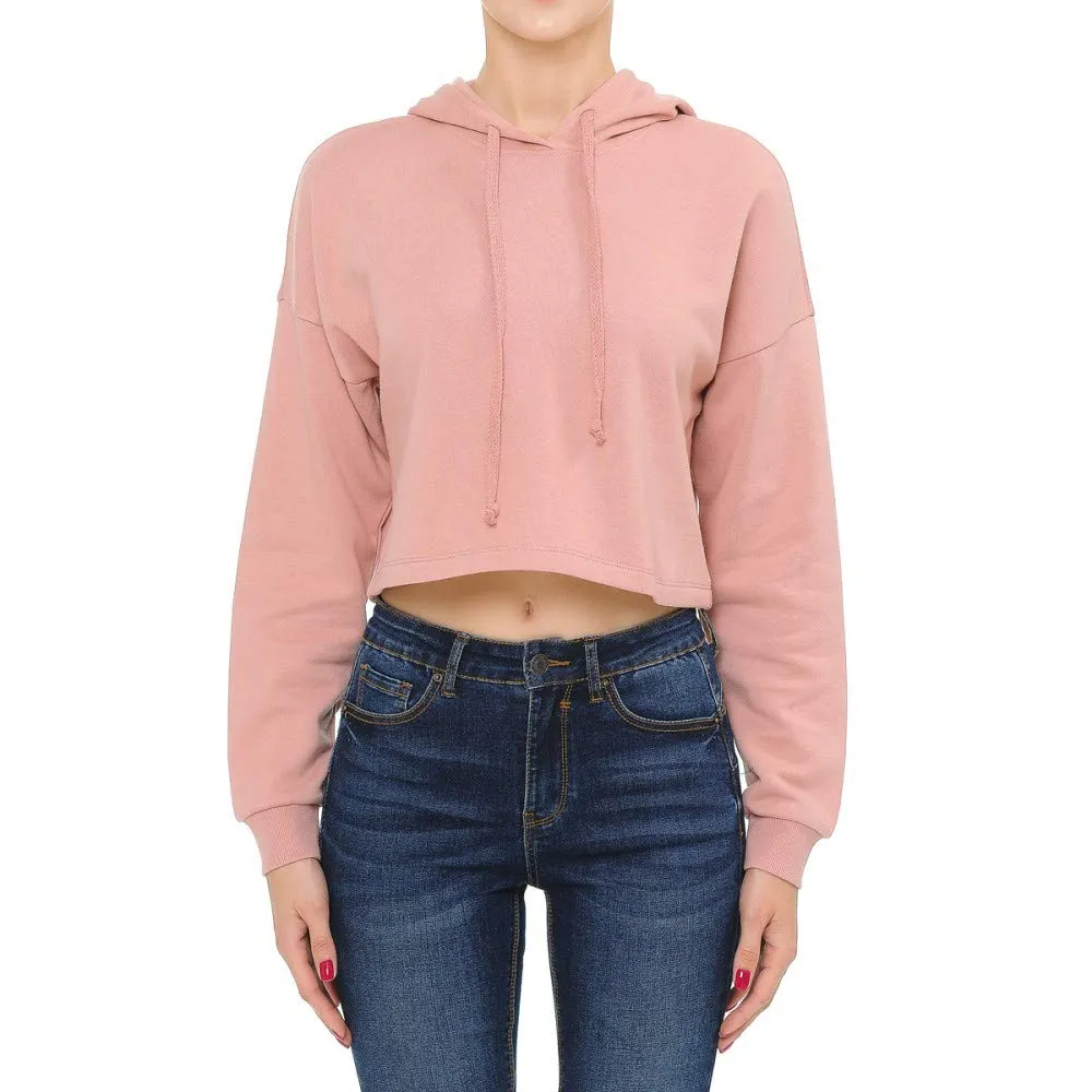 Khanomak Women's Hooded Long Sleeve Sweatshirt Fleece Cropped Pullover