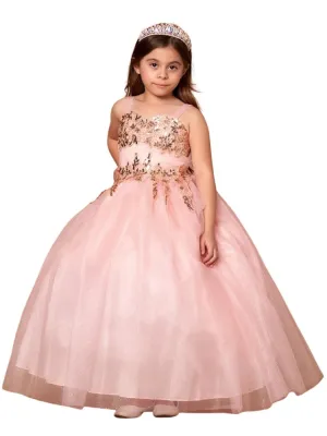 Little Girls Blush Embroidered Sweetheart Neckline Flower Girl Dress 2-6