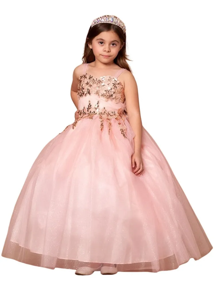 Little Girls Blush Embroidered Sweetheart Neckline Flower Girl Dress 2-6