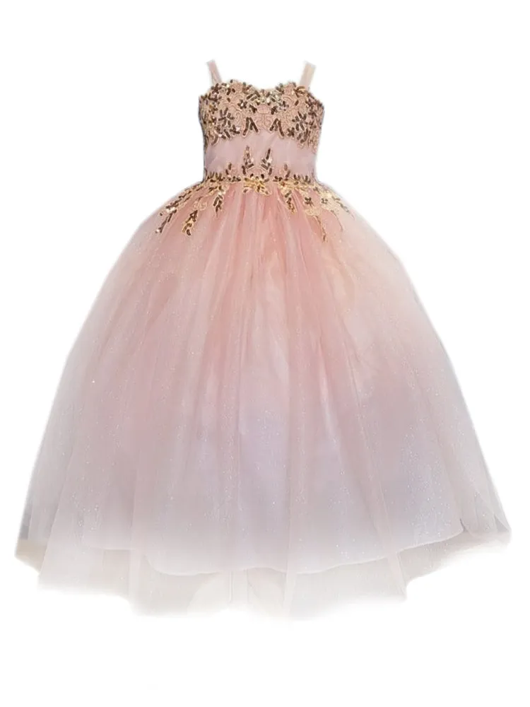 Little Girls Blush Embroidered Sweetheart Neckline Flower Girl Dress 2-6