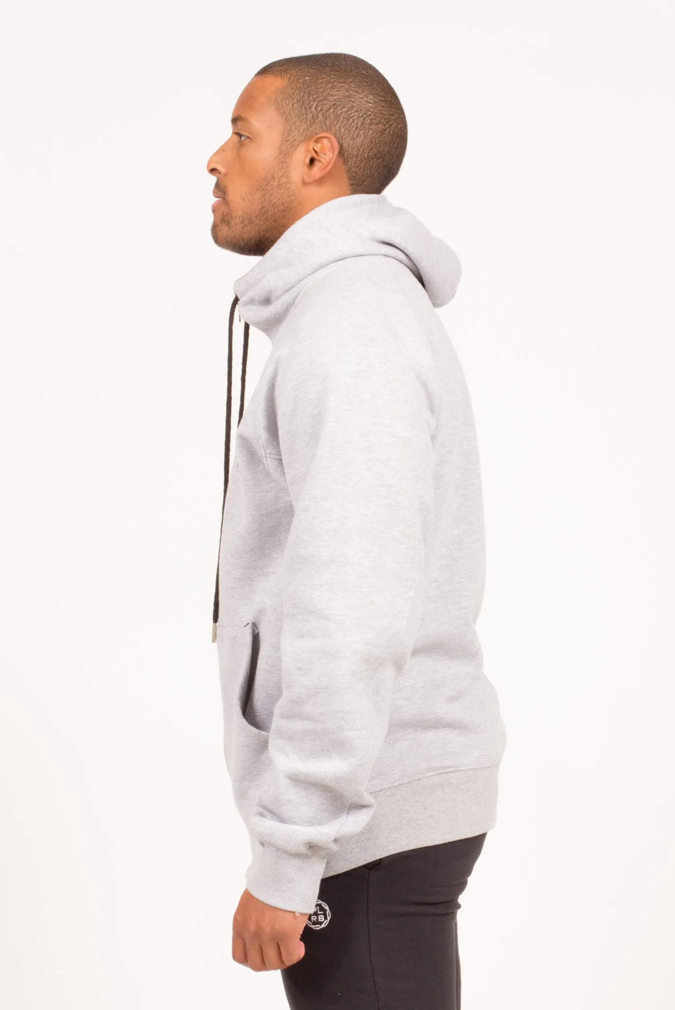LONG NECK ZIPPERED HOODIE IN HEATHER GREY