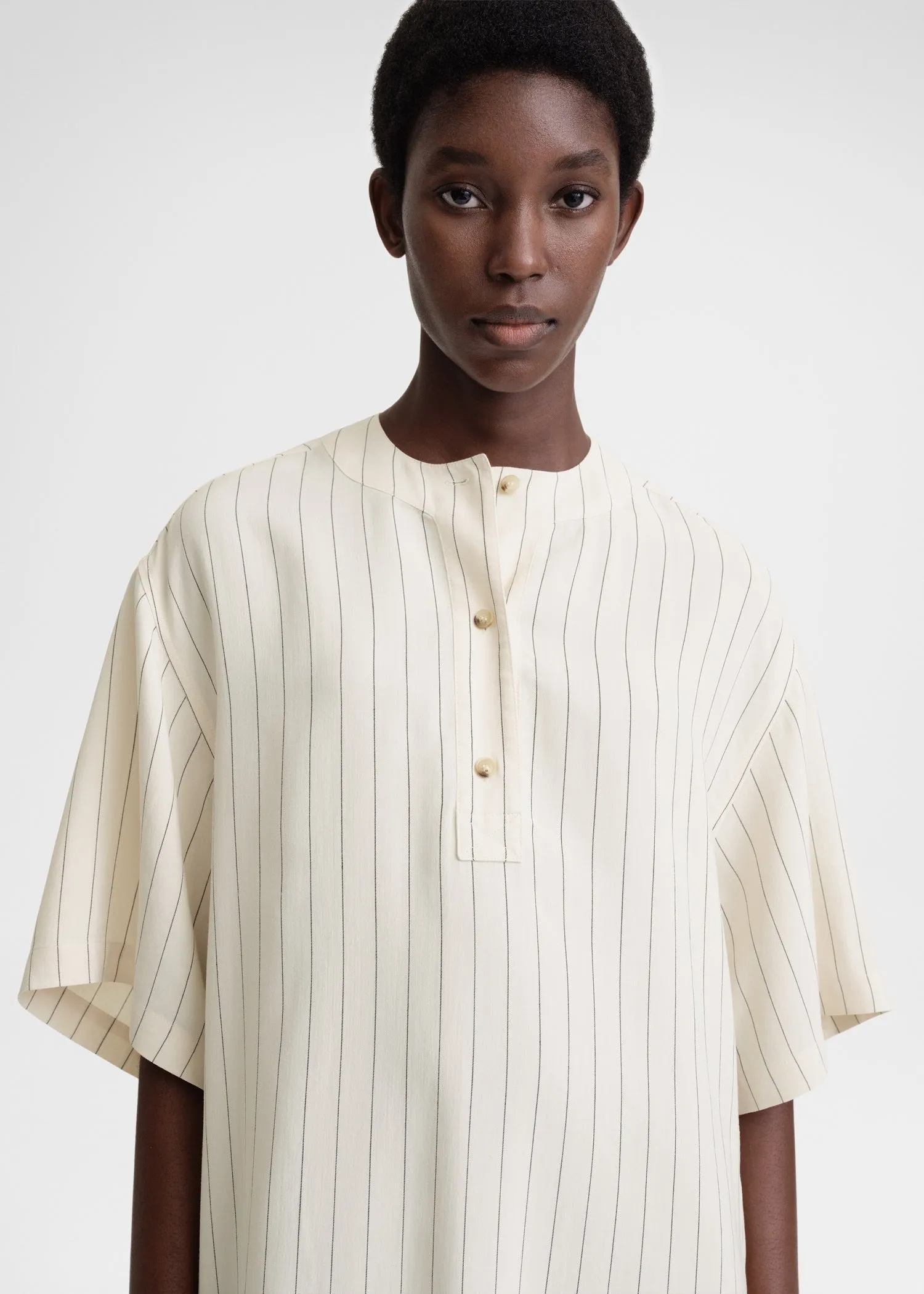 Loose pinstriped tunic dress ecru/black