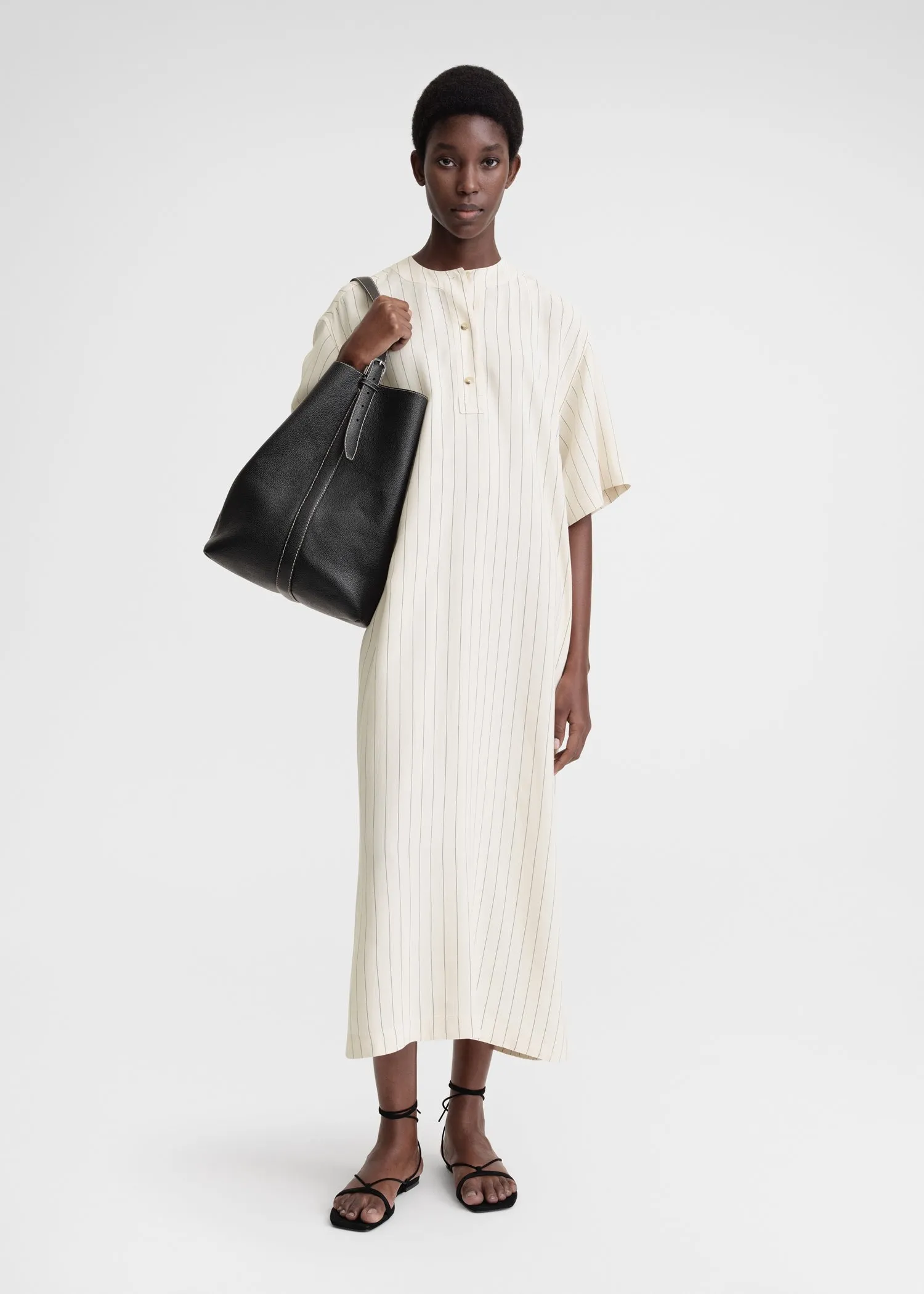 Loose pinstriped tunic dress ecru/black
