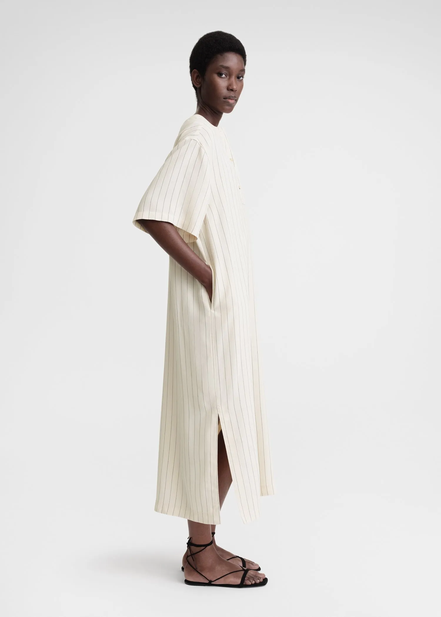 Loose pinstriped tunic dress ecru/black