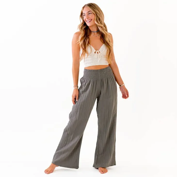 LOTUS AND LUNA WIDE LEG COTTON PANTS GRANITE