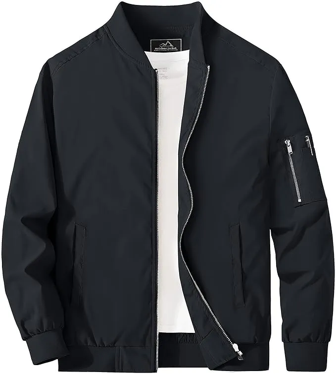 Men's Blue Camo Windproof Long Sleeve Zip Up Bomber Jacket