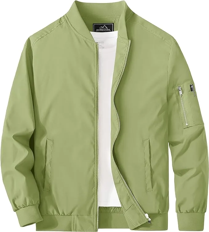 Men's Blue Camo Windproof Long Sleeve Zip Up Bomber Jacket