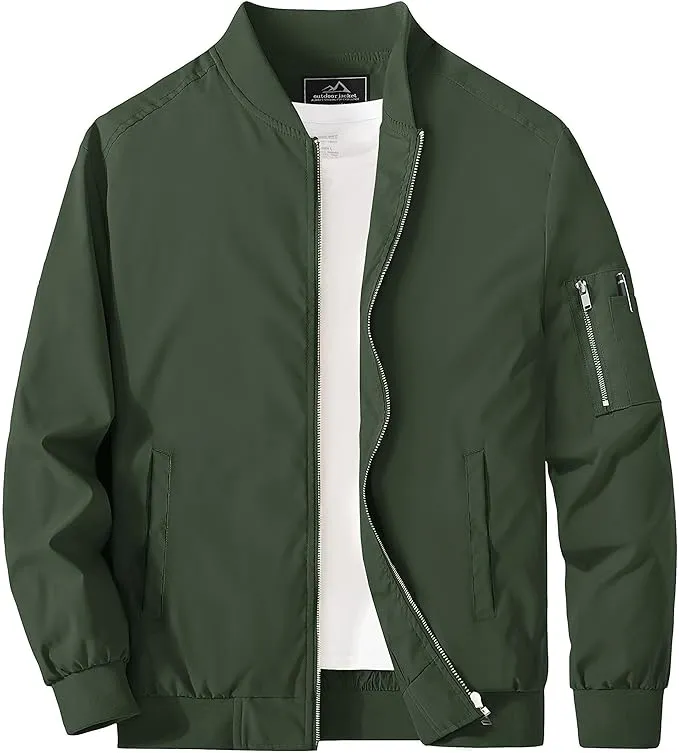 Men's Blue Camo Windproof Long Sleeve Zip Up Bomber Jacket