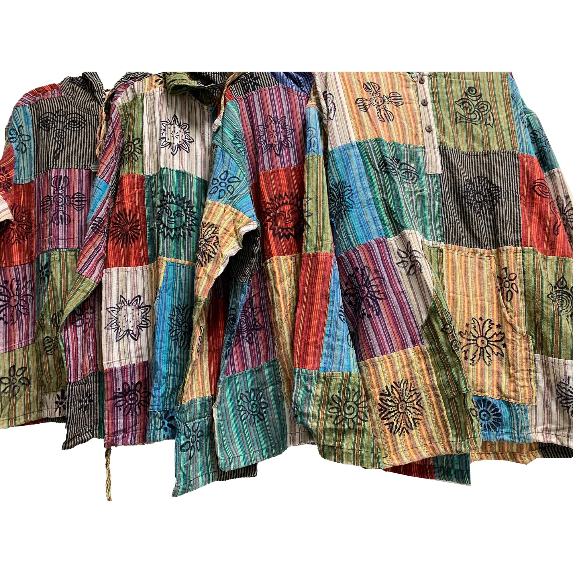 Mens Boho Ethnic Print Pure Cotton Long Sleeve Cardigan Patchwork Shirt Womens Unisex Hoodie Jacket