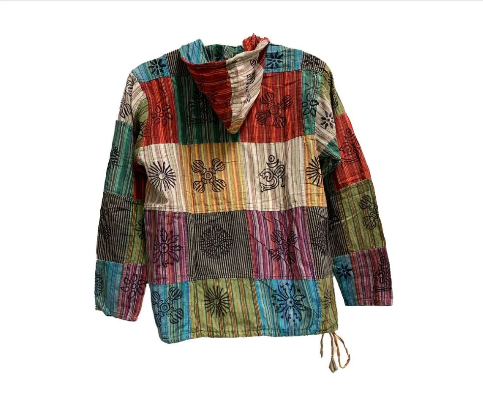 Mens Boho Ethnic Print Pure Cotton Long Sleeve Cardigan Patchwork Shirt Womens Unisex Hoodie Jacket