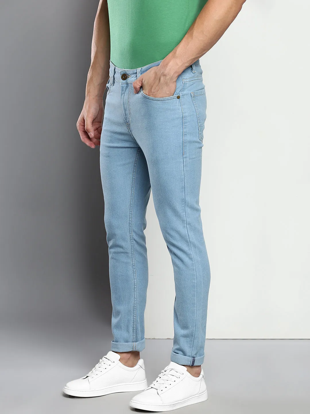 Men's Ice Blue Slim Fit Mid Rise Denim Jeans
