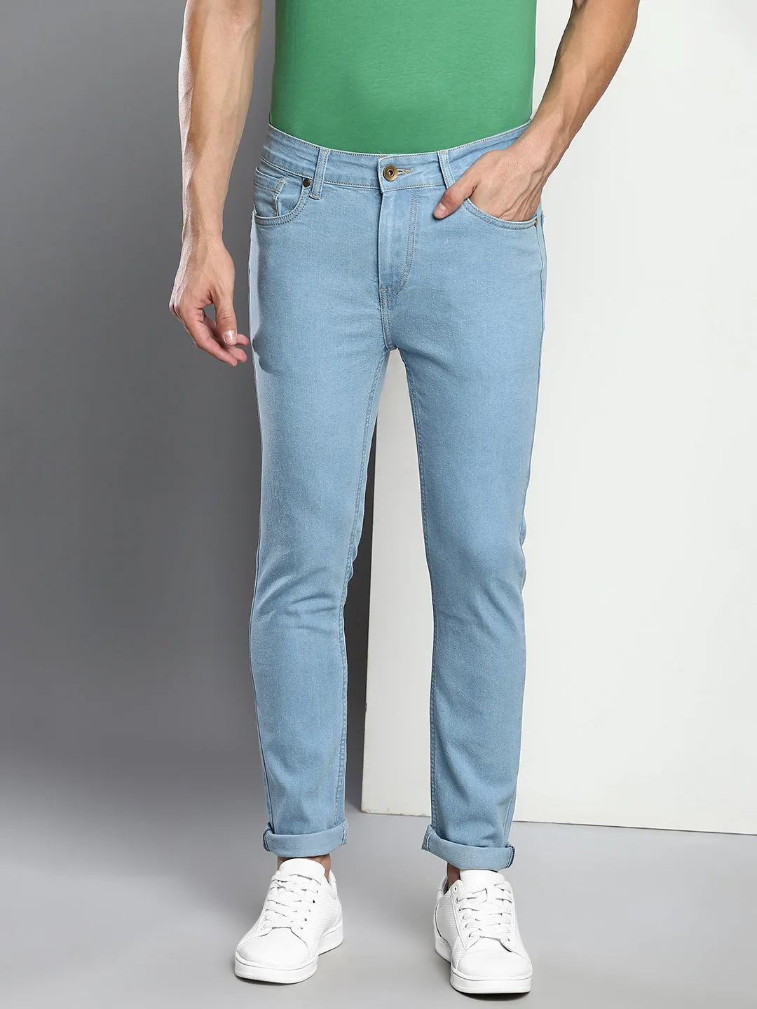 Men's Ice Blue Slim Fit Mid Rise Denim Jeans