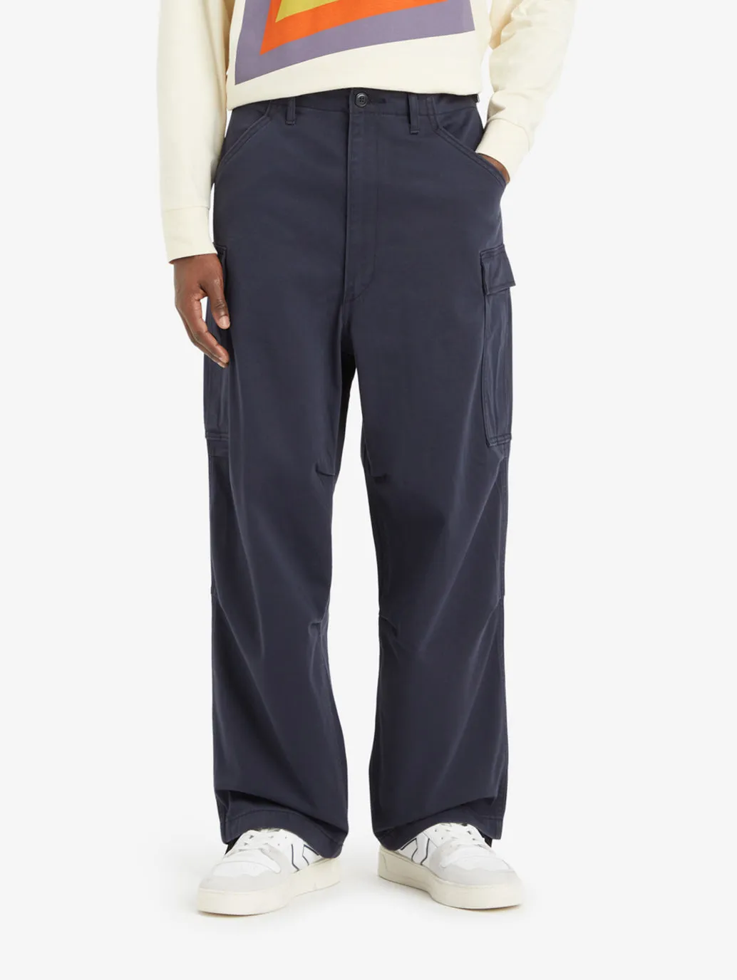Men's Navy Loose Fit Cargo Trousers