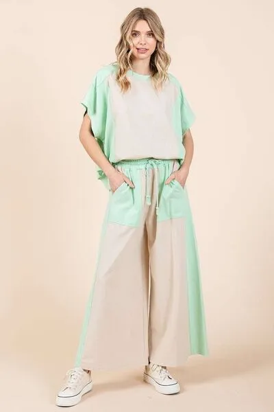 Mittoshop Color Block Wide Leg  Pants