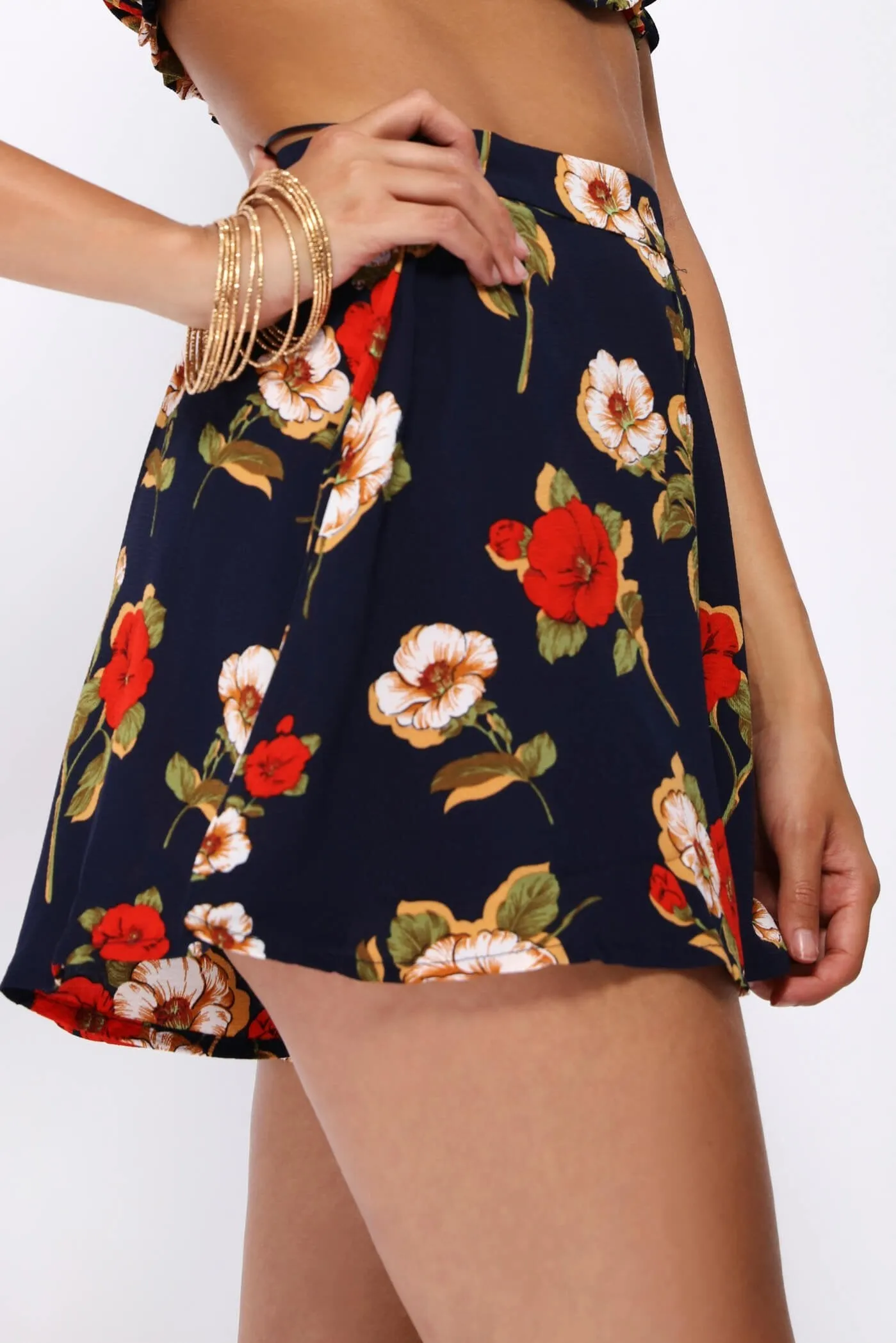 Navy Floral Print Shorts
