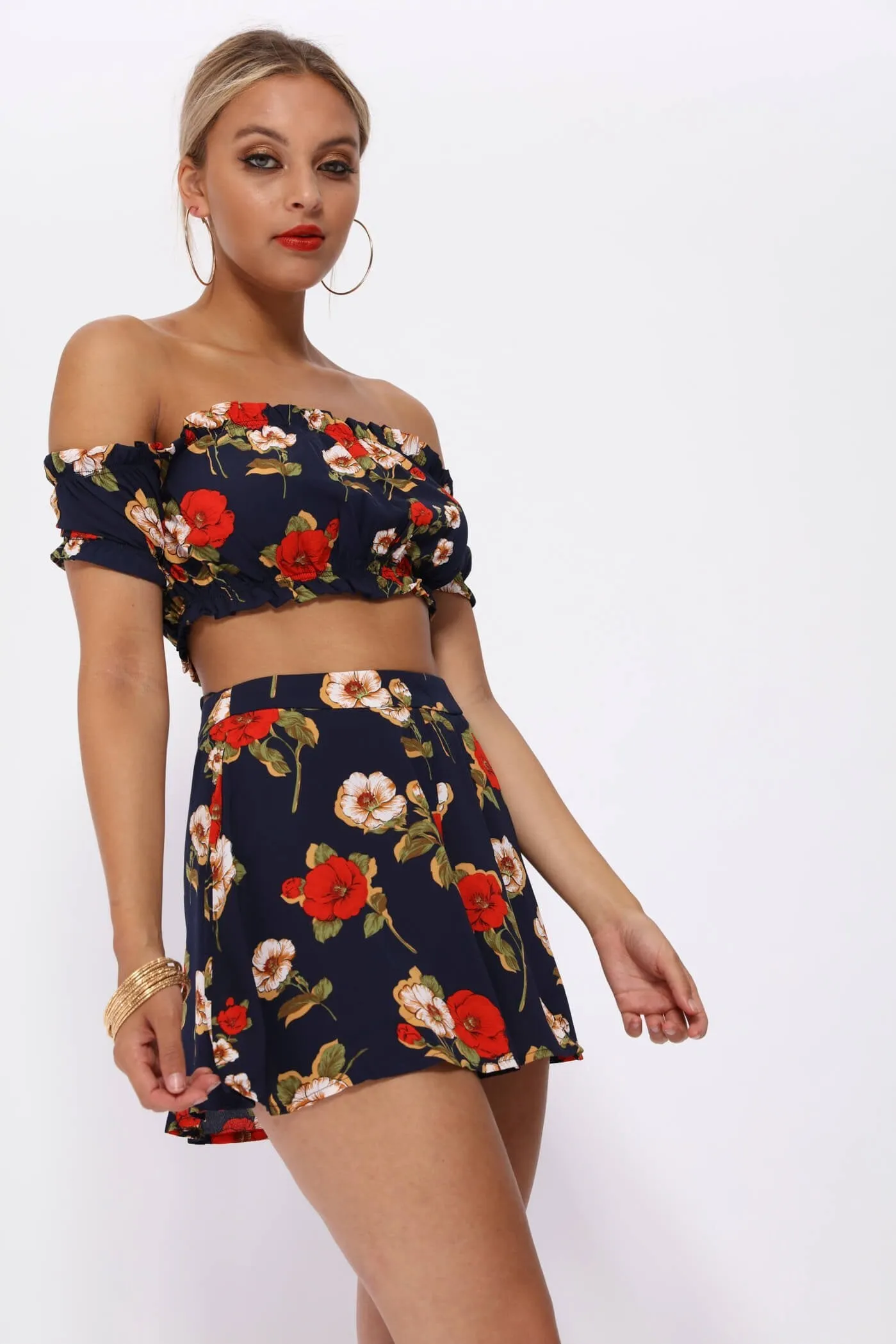 Navy Floral Print Shorts