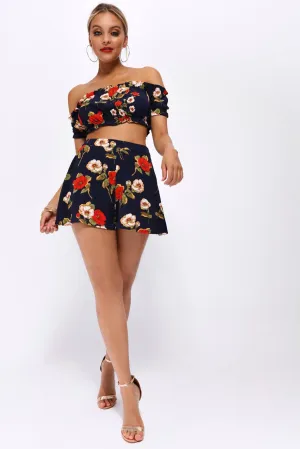 Navy Floral Print Shorts