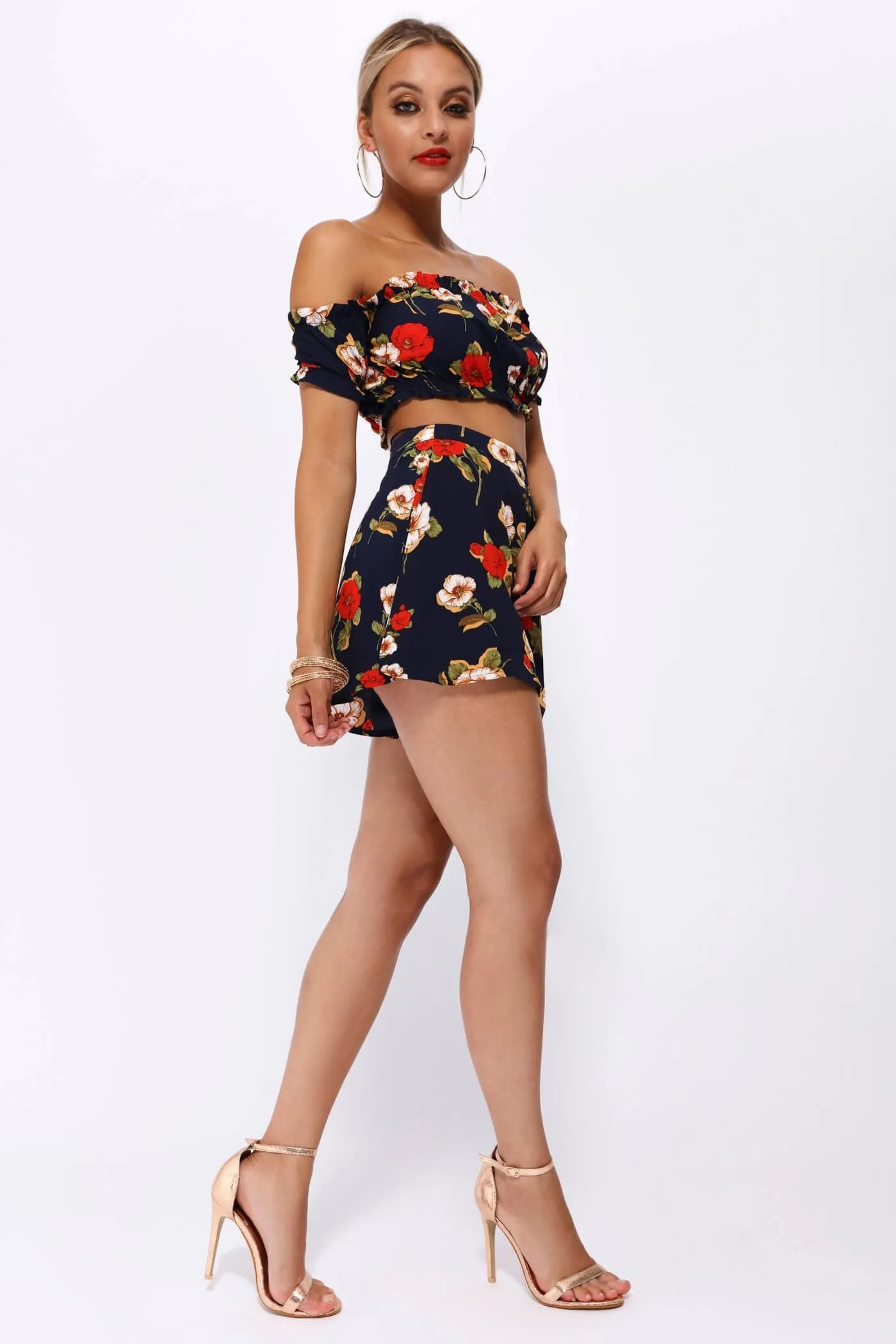 Navy Floral Print Shorts