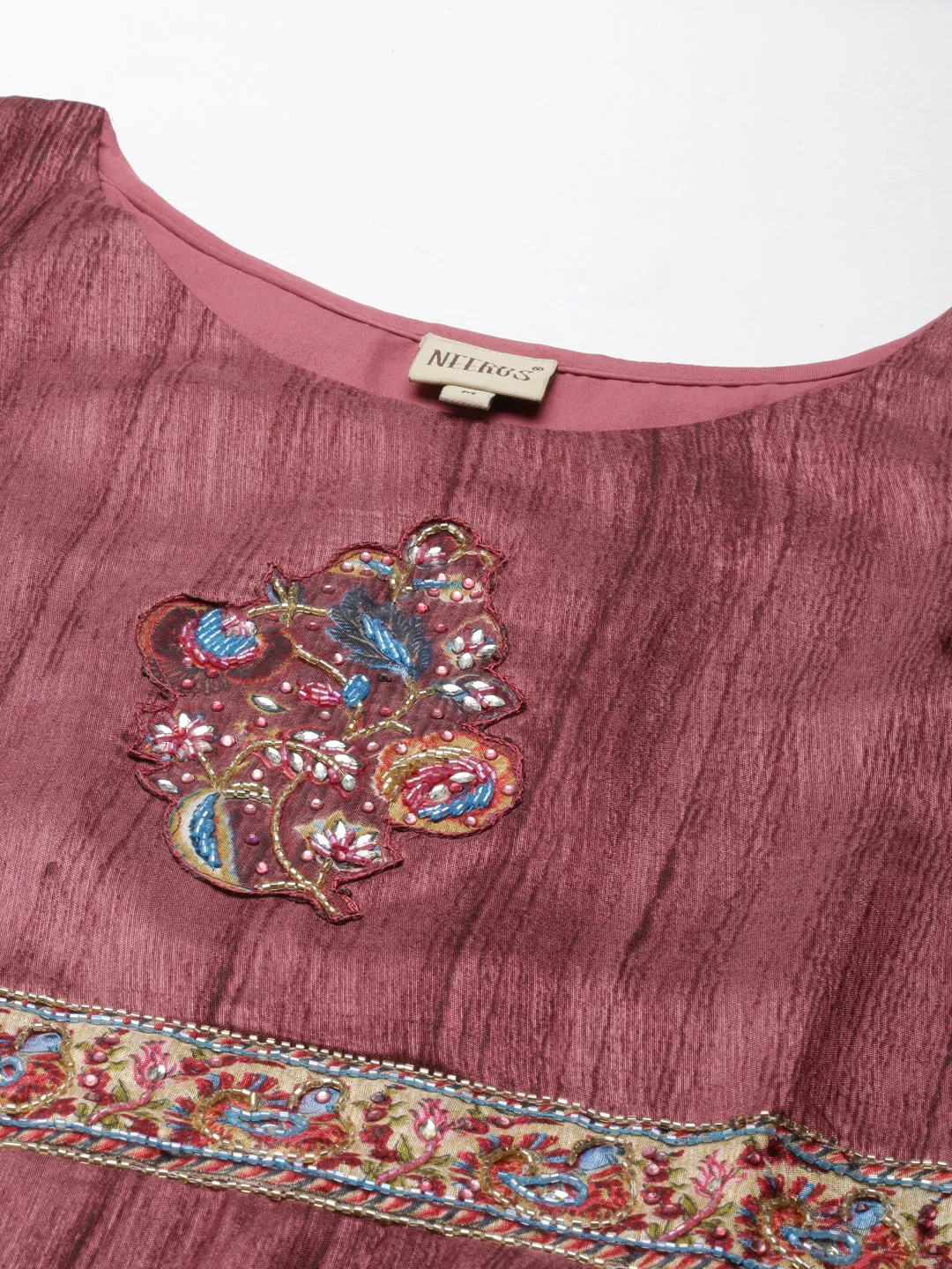 Neeru's Pink Curved Casual Embroidered Maxi Dress