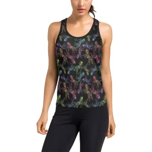 Neon Floral Horses Women's Racerback Tank Top