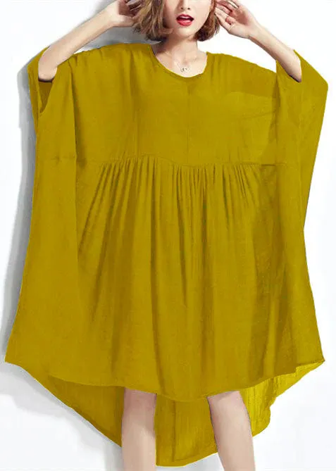 New Black Chiffon Dresses Plus Size Clothing Linen Maxi Dress Fine High Waist Batwing Sleeve Clothing