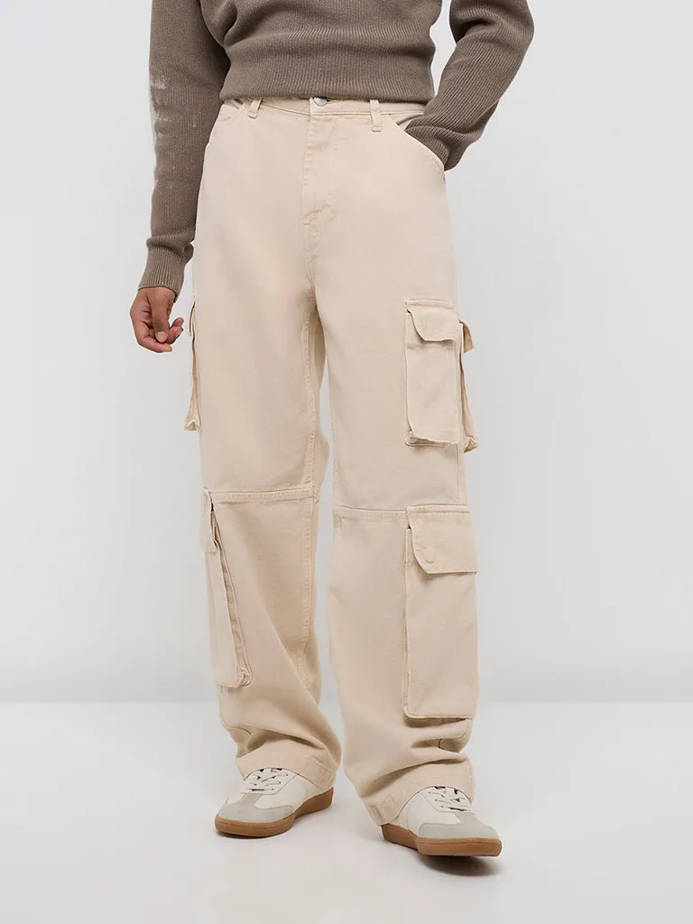 Nuon Beige  Cargo-Style Relaxed - Fit Mid - Rise Jeans