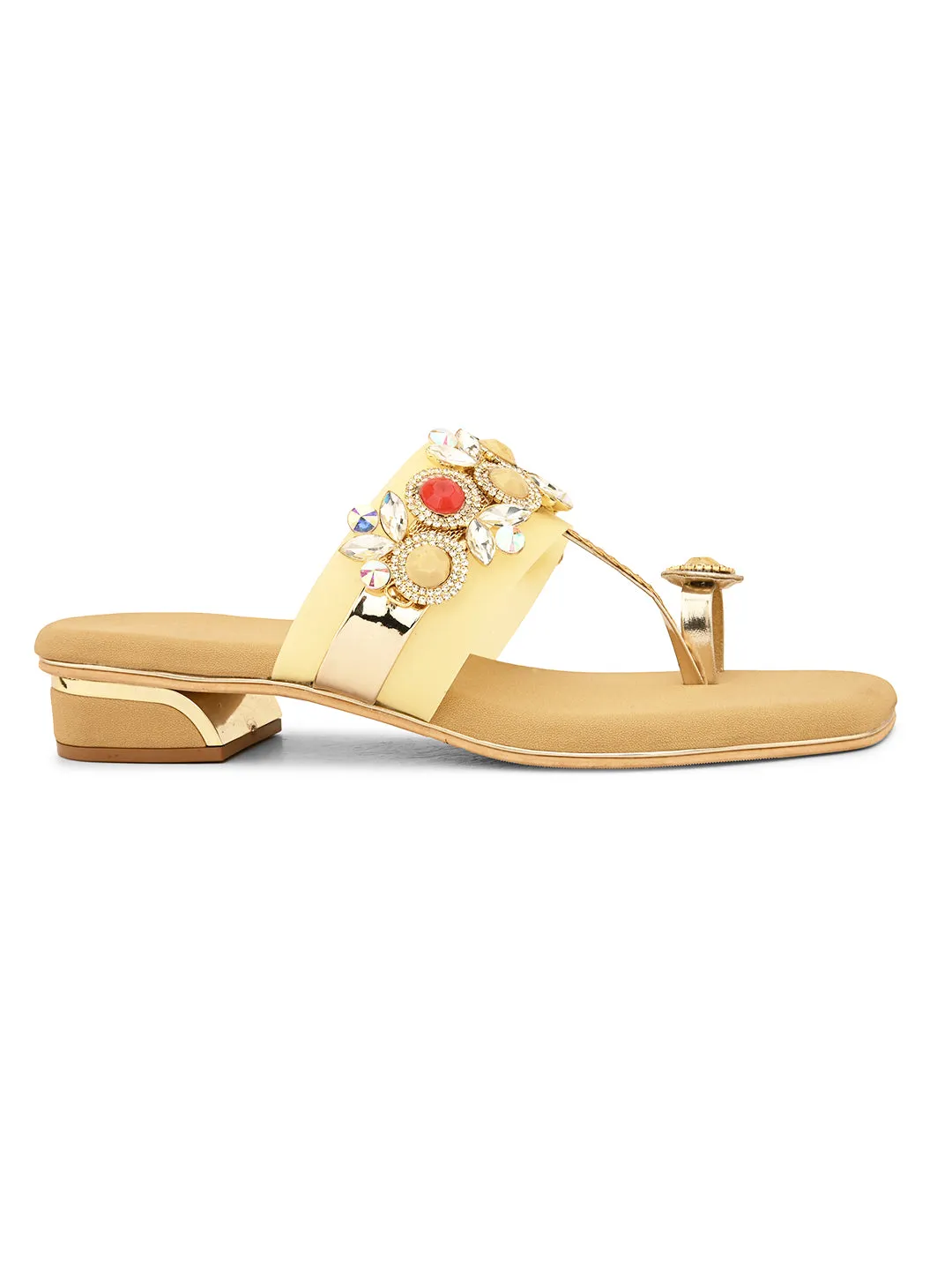 Pelle Albero Women's Gold Synthetic Leather Slip-on Casual Sandal