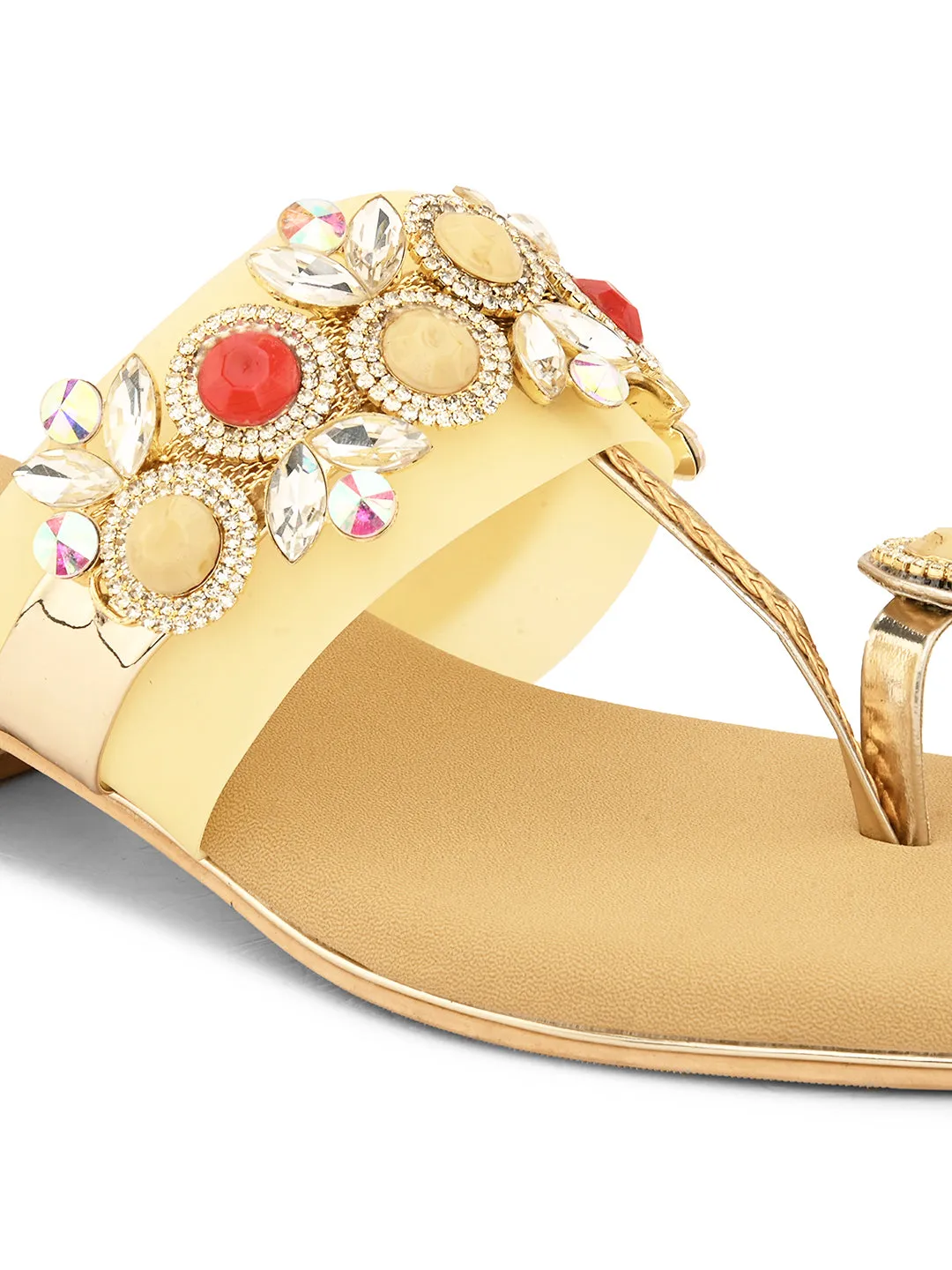 Pelle Albero Women's Gold Synthetic Leather Slip-on Casual Sandal