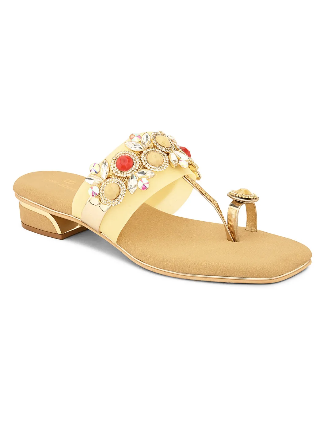 Pelle Albero Women's Gold Synthetic Leather Slip-on Casual Sandal