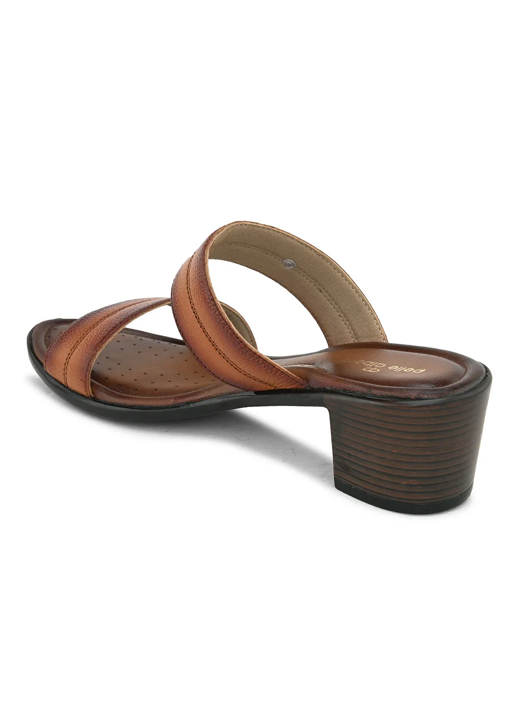 Pelle Albero Women's Latest Trendy Tan Leather Slip-On Heels Block Sandals