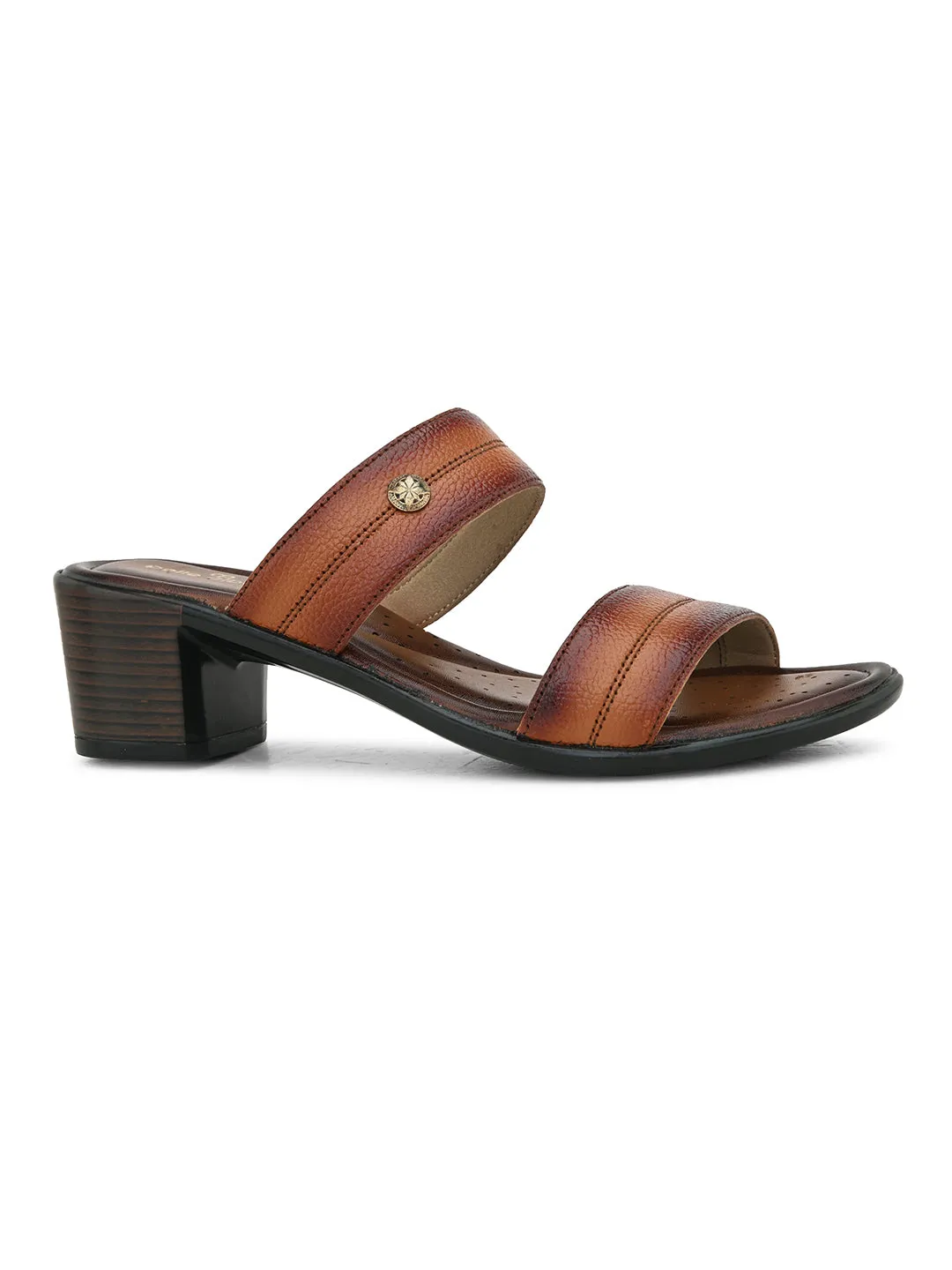 Pelle Albero Women's Latest Trendy Tan Leather Slip-On Heels Block Sandals