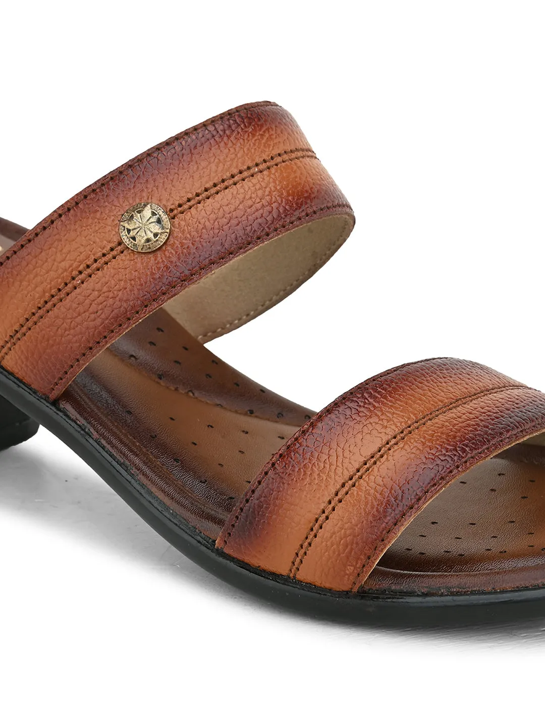 Pelle Albero Women's Latest Trendy Tan Leather Slip-On Heels Block Sandals