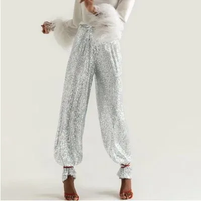 Petite Length Wide Leg Sequin Trousers
