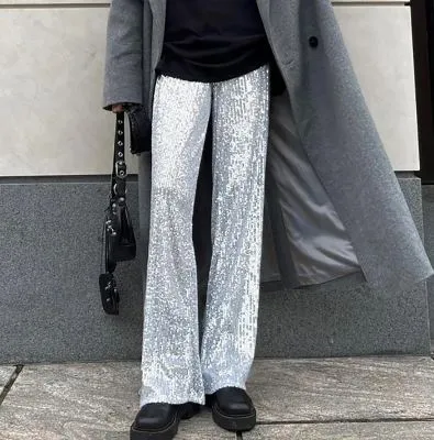 Petite Length Wide Leg Sequin Trousers