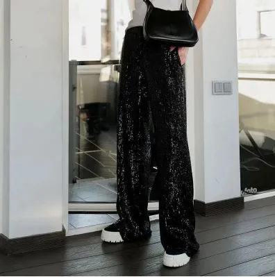 Petite Length Wide Leg Sequin Trousers
