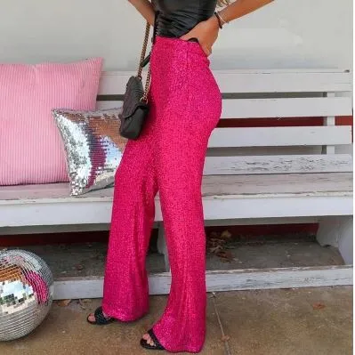 Petite Length Wide Leg Sequin Trousers