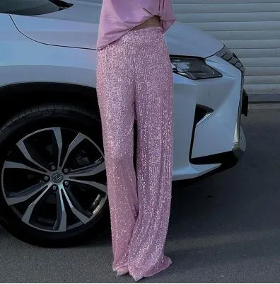 Petite Length Wide Leg Sequin Trousers