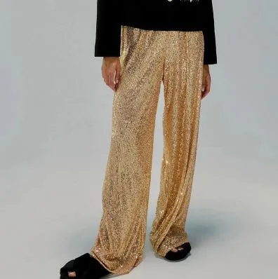 Petite Length Wide Leg Sequin Trousers