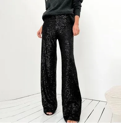 Petite Length Wide Leg Sequin Trousers