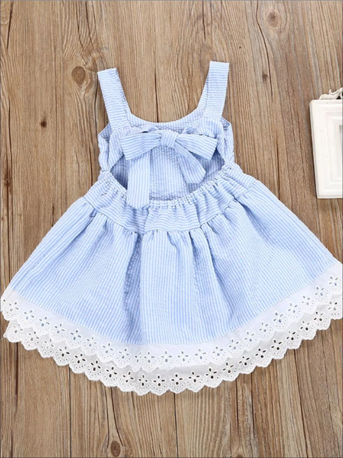 Pinstripe Princess Tiered Lace Ruffle Dress