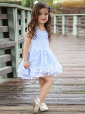 Pinstripe Princess Tiered Lace Ruffle Dress